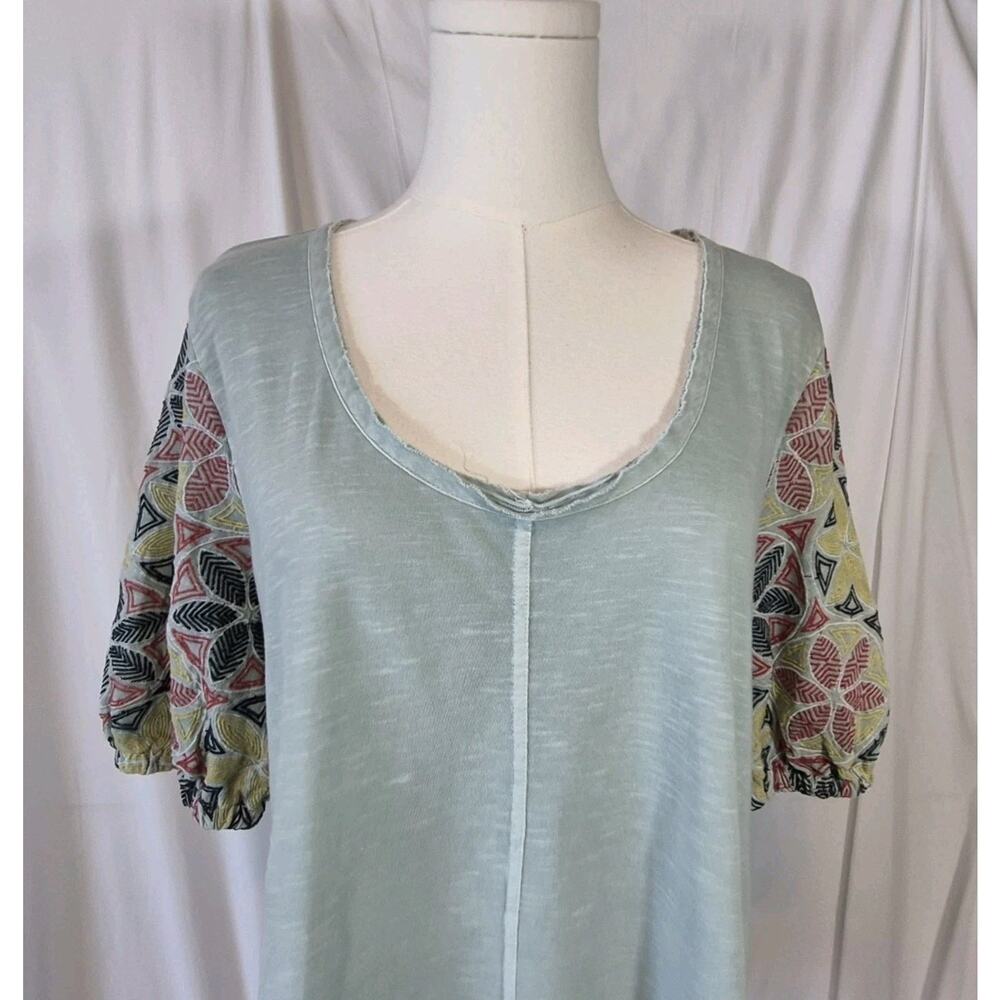 Sundance Mixed Print Embroidered Floral Sleeve Cotton Top Medium - Picture 2 of 9